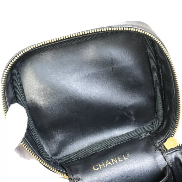 CHANEL CC Logo Vanity Hand Bag Caviar Skin Leather Black GHW Vintage 25RK294 - Picture 8 of 16